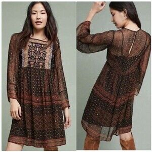 Anthropologie Akemi + Kin Munro Embroidered Boho Dress XS Beaded Festival